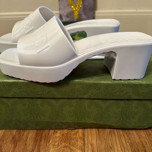 White Rubber platform heels